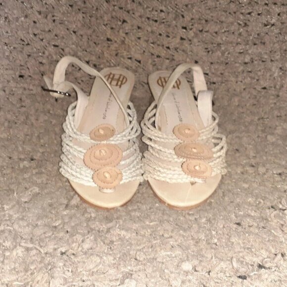 HOUSE OF HARLOW 1960-Beige Leather Braided Strap & Disk Slingback-Sz 6-Excellent - Picture 3 of 7